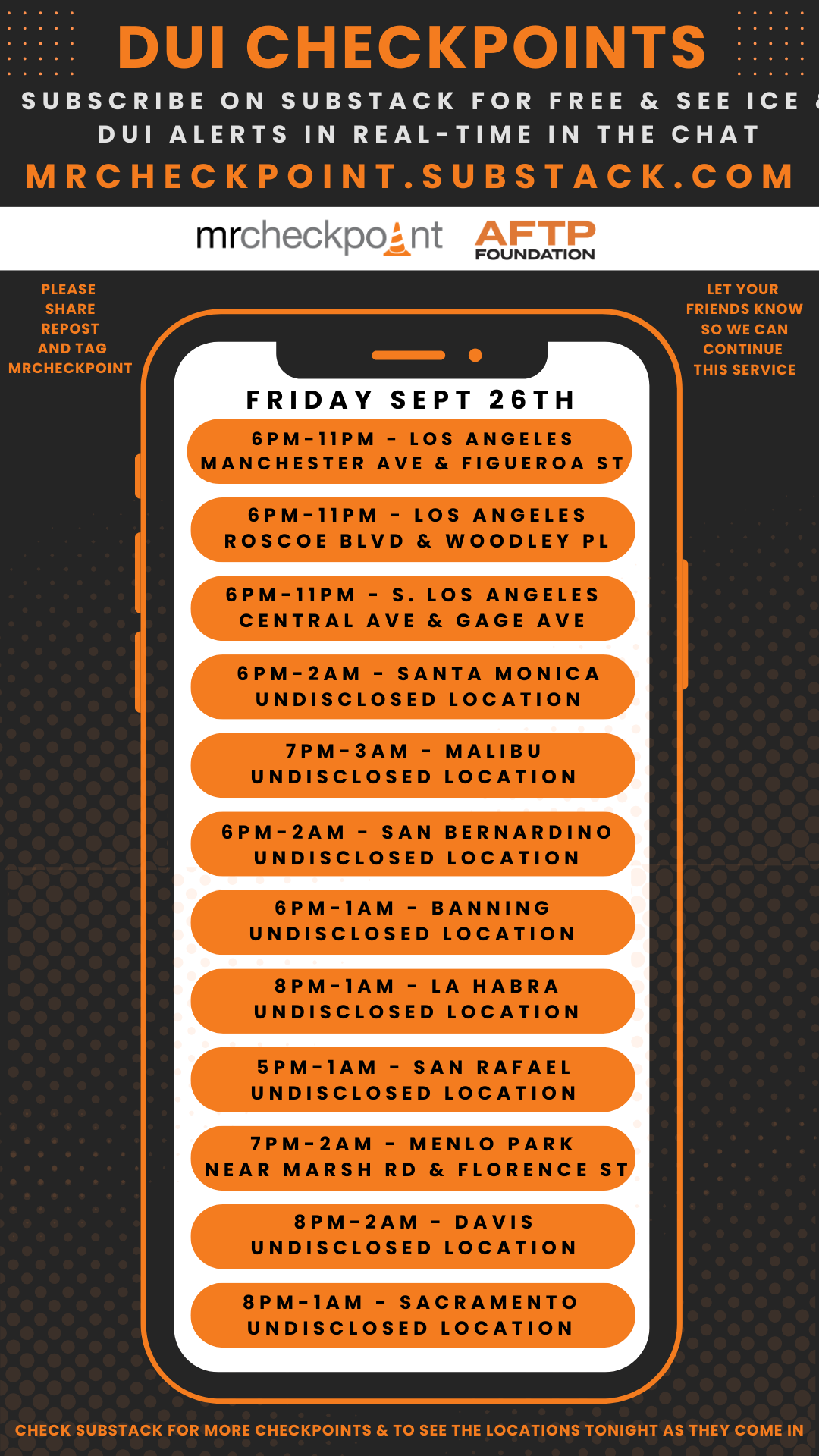 dui checkpoints friday september 26th 2025