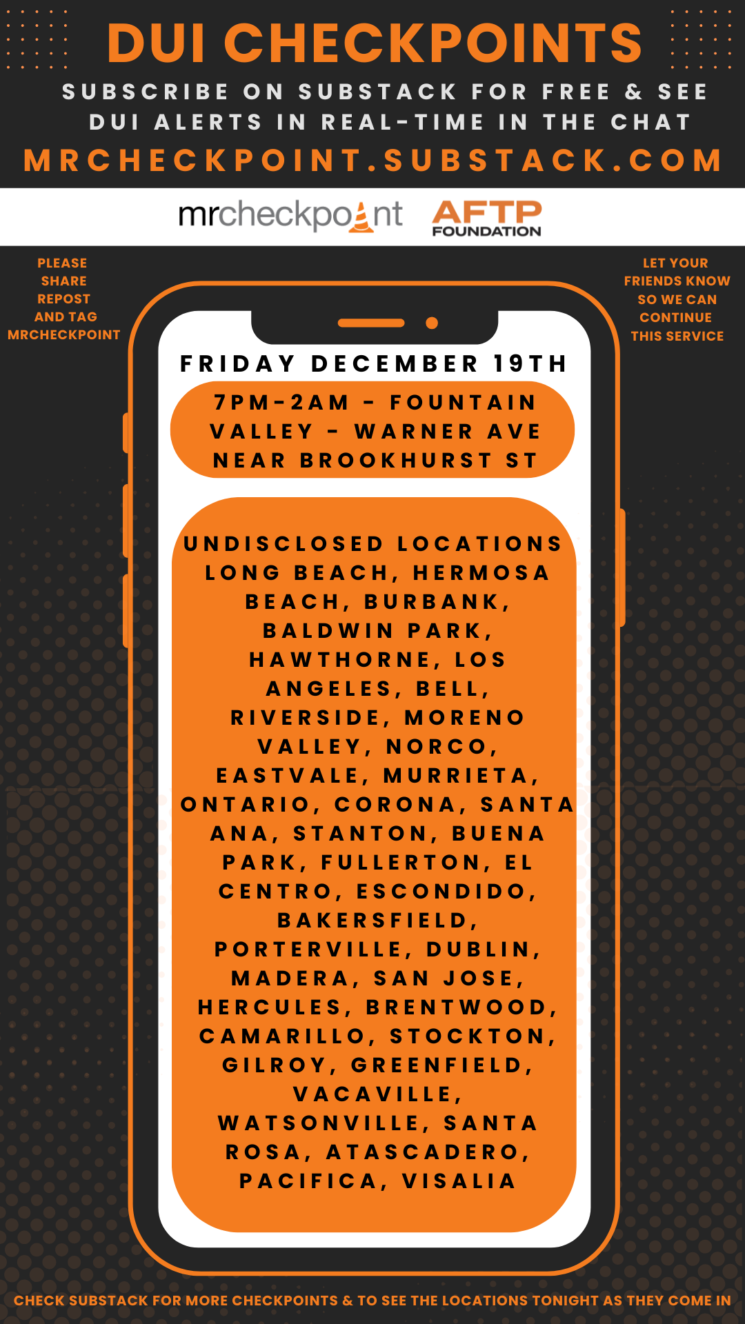 dui checkpoints friday december 19th 2025